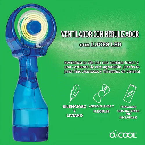Vista 2 de O2COOL Ventilador de nebulización de mano LED Deluxe con batería Raspberry
