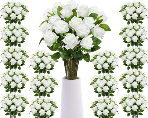 Vista 7 de RetroWavy - 200 rosas artificiales con tallos largos, flores de seda, color Ideal para centros de mesa de boda, despedida de soltera, arreglos