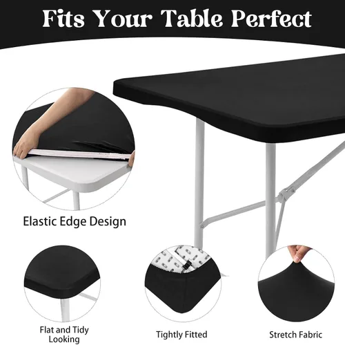 Vista 3 de Paquete de 6 manteles rectangulares de elastano para mesas rectangulares de 6 pies, mantel elástico ajustable lavable con borde elástico