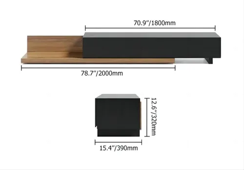 Vista 7 de homary Soporte extensible de madera para TV, centro de entretenimiento rectangular, consola multimedia con 3 cajones (negro y nogal)