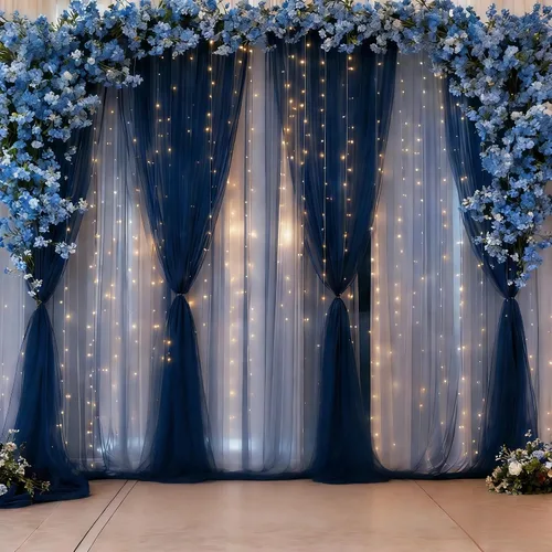 Vista 13 de Cortina de telón de fondo de tul negro de 10 x 10 pies con cadena de luces para fiestas, cortinas de fondo de fotos transparentes para bodas