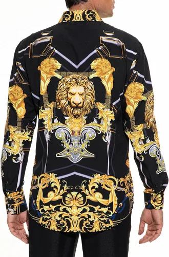 Vista 3 de Deer Lady Camisa de vestir estampada de lujo para hombre, camisas de manga larga con botones