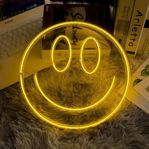 Vista 9 de Letrero de neón Lightning Eyes Smile – 13"x12.2" luz LED de pared con brillo regulable de 5 niveles – decoración de habitación divertida