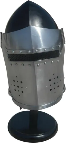 Vista 2 de R.S Enterprises - Barbuta medieval de acero con visita, juego de rol, caballero templario, cruzados, armadura, casco vintage, tamaño libre
