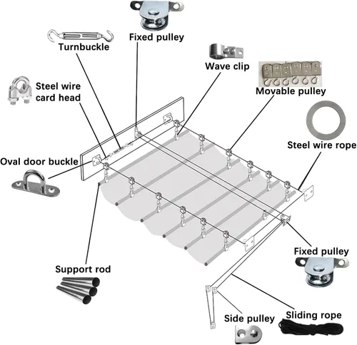 Vista 6 de Velas retráctiles de sombra ondulada, cubierta telescópica para pérgola con kit de montaje, toldo de techo con protección solar anti-UV, cubierta