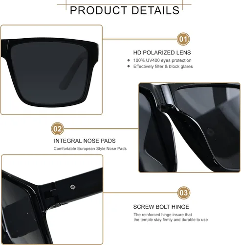 Vista 3 de LYZOIT Square Sunglasses for Men Women Polarized Oversized Big UV Protection Rectangle Shades