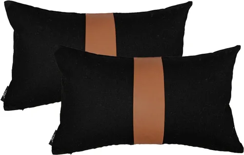 Vista 15 de Juego de 2 fundas de almohada negras y marrones de 18 x 18 pulgadas, fundas de almohadas modernas con rayas estilo granja para sofá, sala de estar