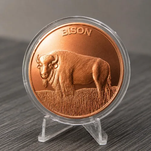 Vista 3 de Bisonte Moneda de lingotes redondos de cobre .999 puro de 1 oz en cápsula - COA por Heavenly Metals