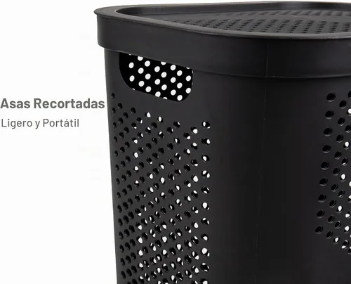 Vista 4 de Mind Reader Cesto delgado para ropa sucia con tapa, 60 L, diseño cónico para baños, armarios, plástico, juego de 2, color negro