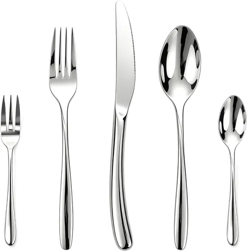 Vista 8 de Moderno juego de cubiertos para 4 cubiertos de alta calidad, 20 piezas, acero inoxidable 18/10, pulido con buen peso, utensilios para la cocina
