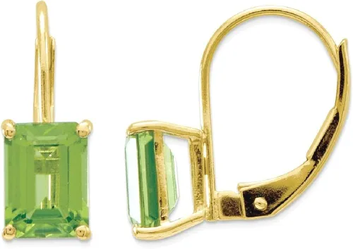 Vista 9 de Aretes de oro amarillo de 14 quilates de 0276 x 0197in de peridoto verde con palanca gota trasera joyería fina para mujer regalos para ella Cristal