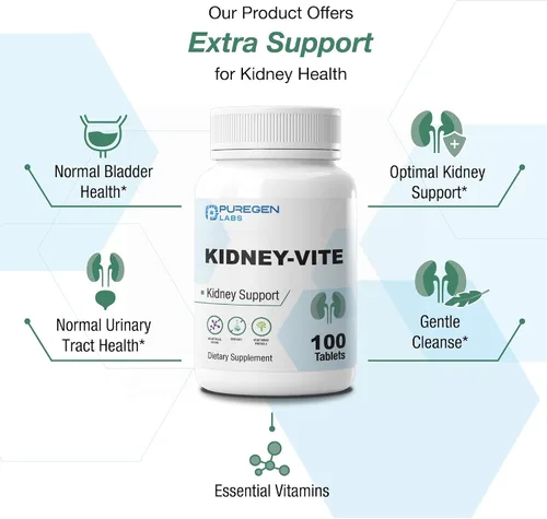 Vista 4 de Puregen Labs Kidney-Vite Riñón Premier, soporte renal, sin OMG, sin gluten, sin aditivos de color artificial - 100 tabletas vegetarianas