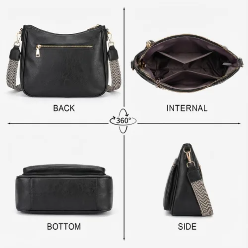 Vista 6 de Bolsos cruzados medianos para mujer, de cuero vegano, bolsos cruzados con múltiples bolsillos, bolsos de hombro con borla