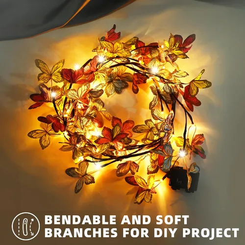 Vista 7 de Bexdir - Vid de sauce iluminada de 6 pies con mariposa, luces de ramas blancas cálidas