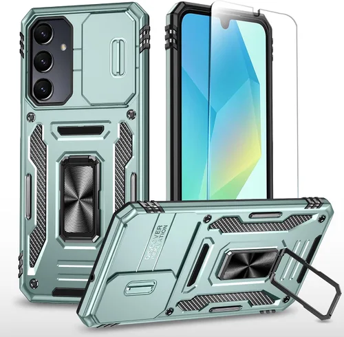 Vista 16 de SunStory Funda compatible con Samsung Galaxy A17 5G con protector de pantalla HD, cubierta de cámara deslizante y soporte de anillo giratorio, a