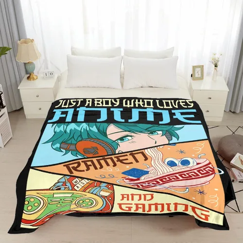 Vista 4 de Manta de Juego para Chicos y Hombres, Solo un Chico que Ama el Anime, Ramen y Mantas de Videojuegos, Manta Suave de Franela, Manta Decorativa Ligera