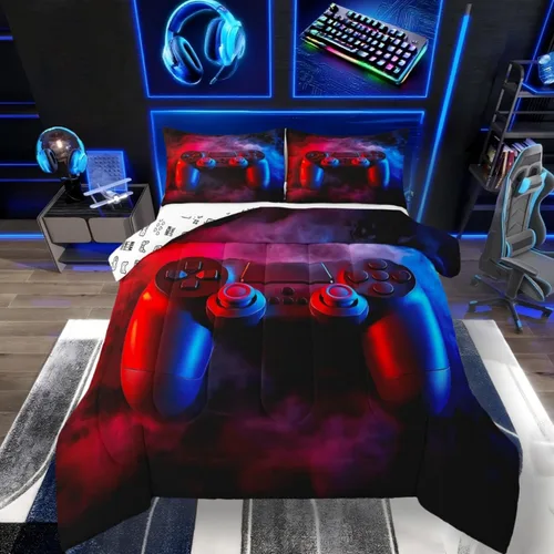 Vista 43 de Erosebridal Juego de ropa de cama individual para niñas, juego de edredón de juegos para niños, juego de cama de juegos para niños, color naranja