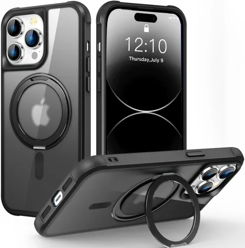 Vista 55 de Funda para iPhone 11 con soporte de anillo magnético giratorio de 360° [compatible con Mag-Safe] [Protección de grado militar] Funda translúcida