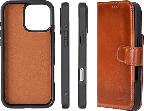 Vista 8 de Funda tipo cartera hecha a mano para iPhone 17 Pro MAX / 17 Pro, 17 Pro, 17 Air, 16 Pro, cartera de 4 tarjetas de cuero genuino, magnética