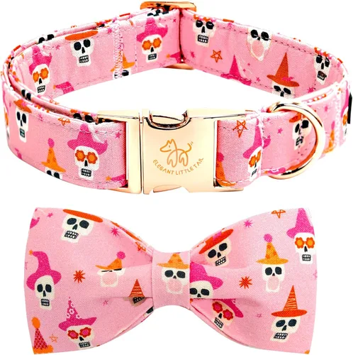 Vista 44 de Elegant little tail - Collar de otoño para mascotas con corbatín, lindo collar de Halloween con estampado de flores y calabaza para cachorros