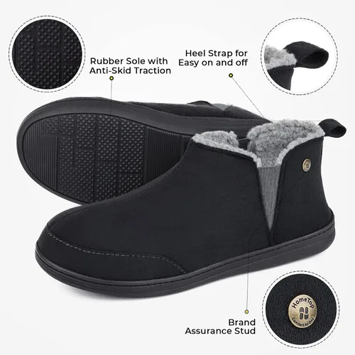 Vista 5 de HomeTop Zapatos de casa con forro de sherpa de microgamuza suave para hombre con doble elástico