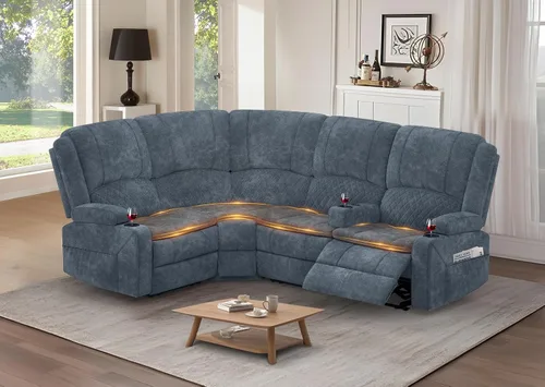 Vista 24 de Yolsali Sofá reclinable, sofá reclinable manual de 3 plazas con cojín de 2 niveles, sofás reclinables para sala de estar con consola removible