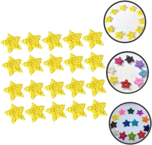 Vista 4 de Vaguelly Juego de adornos de estrellas de ratán de 2.4 in, bolas de mimbre con estrellas