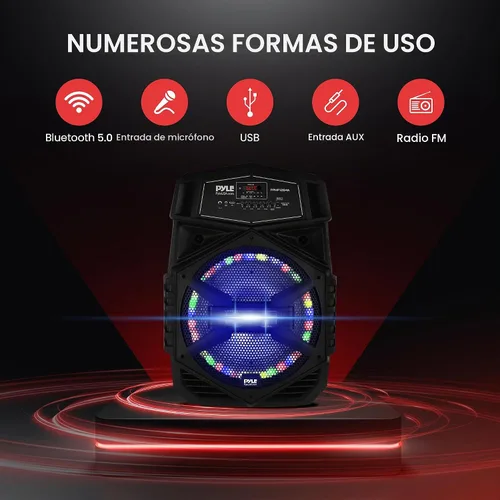 Vista 3 de Pyle Sistema de altavoces Bluetooth portátil de 12 pulgadas, altavoz de karaoke de 1000 W con luces LED, USB/Micro SD/FM/BT/Aux/control
