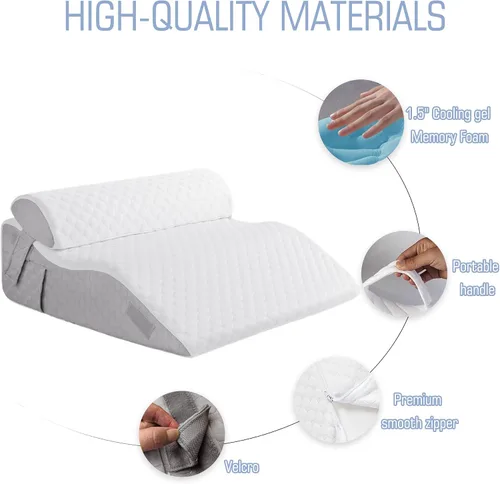 Vista 6 de 2 almohadas de cuña de cama para dormir, 7 en 1 almohada ajustable de espuma viscoelástica para reflujo ácido, almohada de cuña inclinada 2 en 1