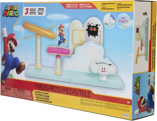 Vista 5 de Super Mario Cloud World Diorama Set con figura de acción Running Mario de 2.5 pulgadas