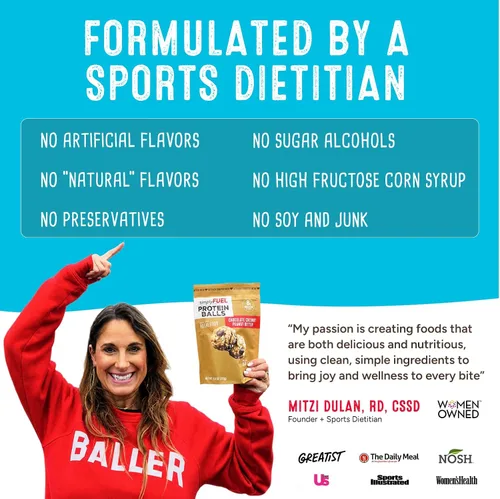 Vista 4 de simplyFUEL - Bolas de proteína de alimentos integrales con probióticos, bocadillos de chocolate y almendras y coco, 0.28 oz de proteína, bolas