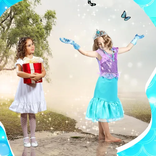Vista 8 de Disfraz de sirena de princesa de 2 piezas, vestido de fiesta de carnaval, Halloween, cumpleaños, vestido con accesorios