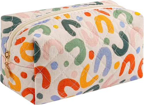 Vista 44 de Bolsa de maquillaje de viaje para mujeres y niñas, bolsa de maquillaje con cremallera, flores florales, organizador de maquillaje, bolsa de tela