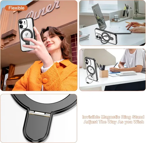 Vista 2 de Funda compatible con iPhone 12 con soporte de anillo magnético invisible [compatible con Mag-Safe] [Protector completo de lente de cámara] Funda