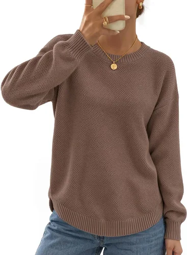Vista 13 de MEROKEETY Suéteres de Otoño e Invierno para Mujeres Casuales Sueltos Cómodos Tops de Suéter Pullover Jumper Outfits de Moda 2025 Beige