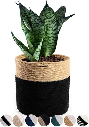 Vista 20 de Cesta de Planta de Cuerda de Algodón Cesta Tejida Moderna para Maceta de Flores de 6" Macetas de Interior de Piso, Organizador de Almacenamiento