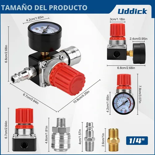 Vista 2 de Regulador de presión del compresor de aire 1/4 "Válvula de expansión neumática, válvula de control de presión con conexión 180psi 12bar