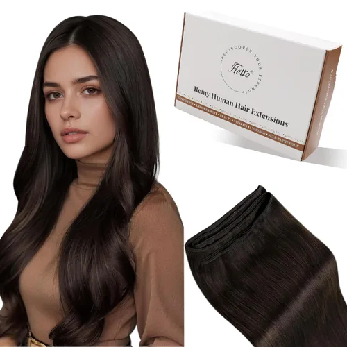 Vista 33 de Hetto - Extensiones de cabello humano real para coser, color negro azabache, #1, 12 pulgadas, 2.47 onzas Adhesivo suave, fuerte, uso diario