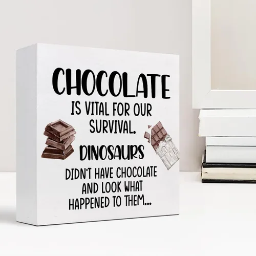Vista 6 de Divertido letrero de madera para cocina, chocolate es vital para nuestra supervivencia, caja de madera, placa de bloque para decoración del hogar