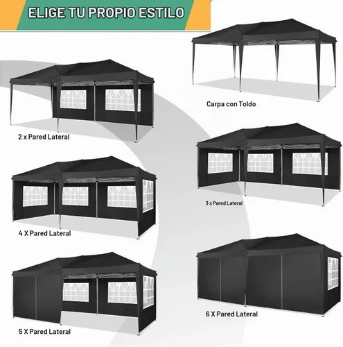 Vista 7 de COBIZI Toldo desplegable de 10 x 20 pulgadas con 6 paredes laterales, una Negro