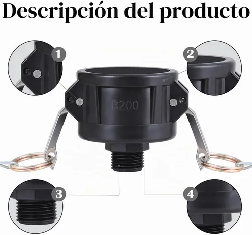 Vista 3 de Accesorios para Contenedores IBC Tote de 275-330 Galones, Adaptador de Drenaje de Tanque con Cierre de Leva de 2 Pulgadas x Rosca Macho de Manguera