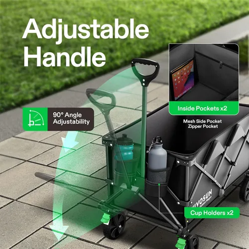 Vista 6 de Vivosun - Carrito de servicio plegable de alta resistencia para campamento, jardín, intemperie, ruedas universales y mango ajustable, negro