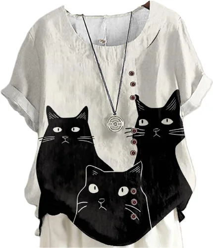 Vista 24 de domirica Flower Bird Printed Loose Boho Shirts Women Plus Size Summer Crew Neck Short Sleeve Blouses Colorido