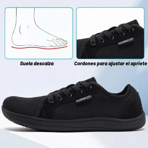 Vista 4 de HOBIBEAR - Zapatos minimalistas para mujer y hombre de suela cero, tenis de moda de horma ancha, con sensación de ir descalza Todo negro