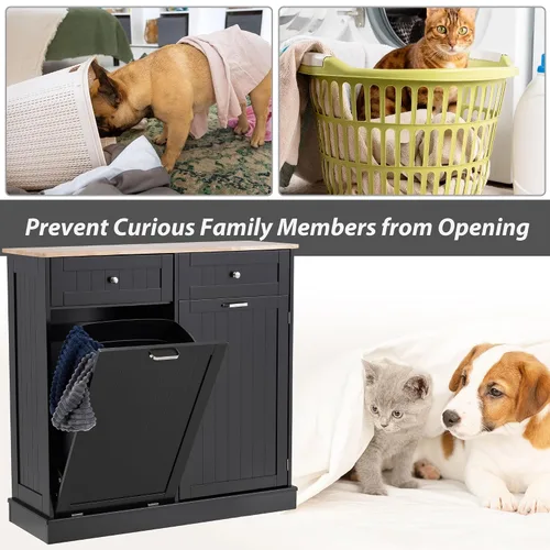 Vista 6 de Spurgehom Gabinete de basura inclinable de 13 galones, cubos de basura de cocina, armario de basura moderno con estante ajustable y cajones ocultos