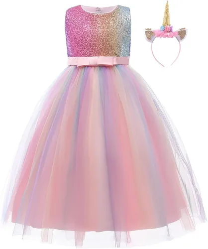 Vista 60 de Disfraz de unicornio para niñas, vestido largo de tul con diadema, fiesta de cumpleaños, carnaval, cosplay