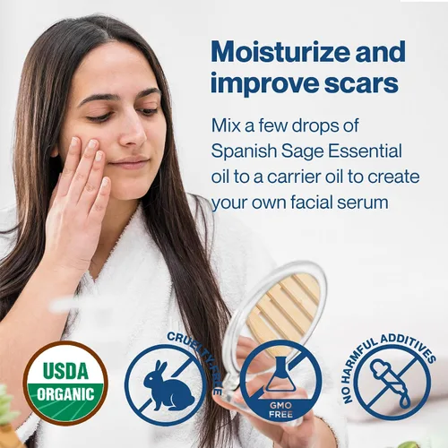 Vista 4 de Aceite esencial de salvia española orgánica certificada por USDA Puro España - 0.2 fl oz
