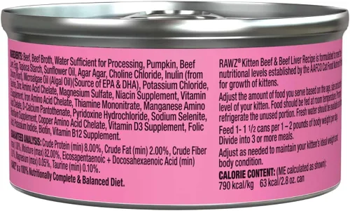 Vista 2 de Rawz Alimento húmedo natural en paté enlatado para gatitos, hecho con ingredientes de carne reales, sin BPA ni encías, latas de 2.8 onzas