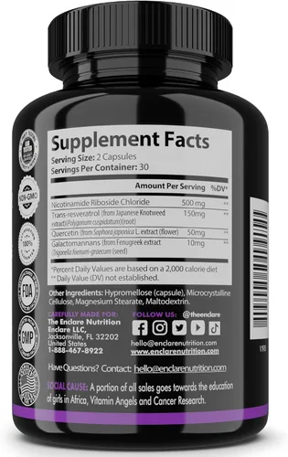 Vista 2 de Suplemento NAD para mujeres y hombres – NAD+ Booster NAVIVA 500mg Nicotinamida Riboside Resveratrol & Quercetina – Alternativa antienvejecimiento