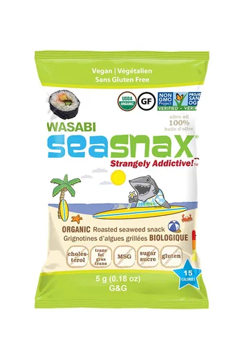 Vista 5 de SeaSnax Bocadillo de algas tostadas orgánicas, original, 0.18 onzas (paquete de 6)